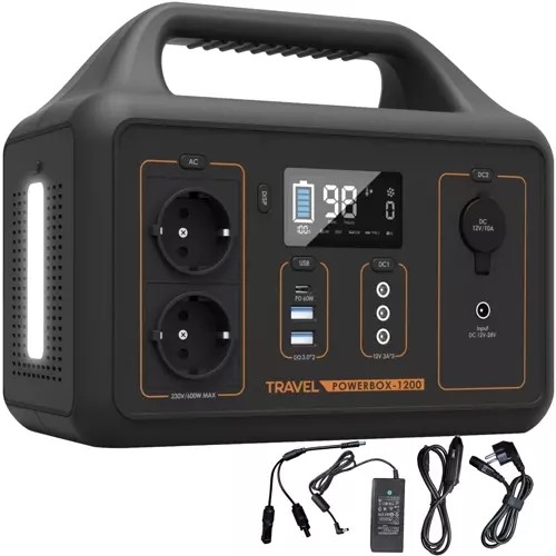 Centrala electrica portabila 1200, 9 dispozitive simultan, incarcare retea/solara, 600W, 29x16,4x23,5cm - imagine 9